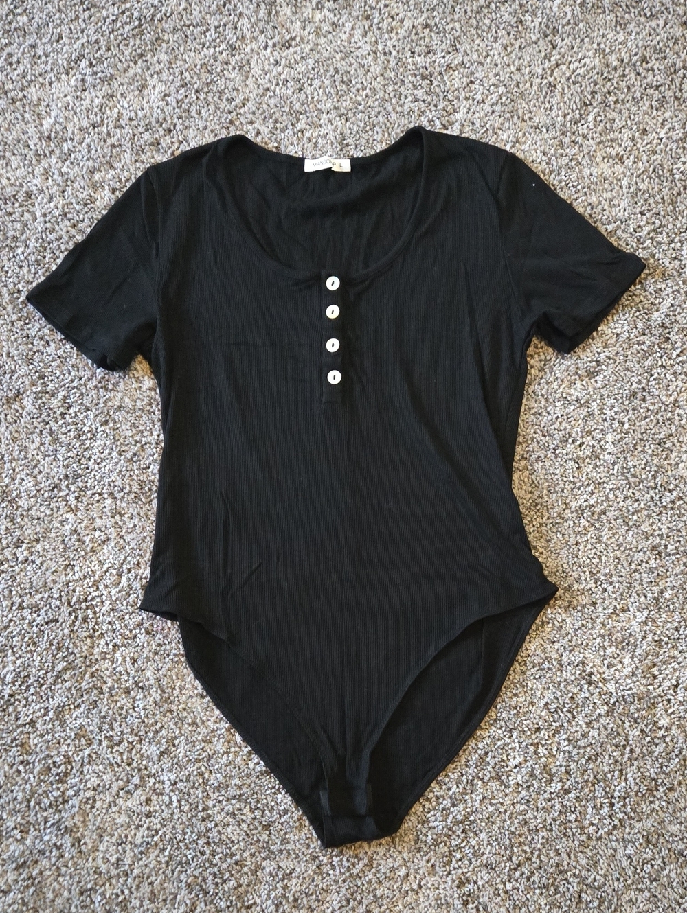 Women’s Black Short-Sleeve Button-Front Bodysuit